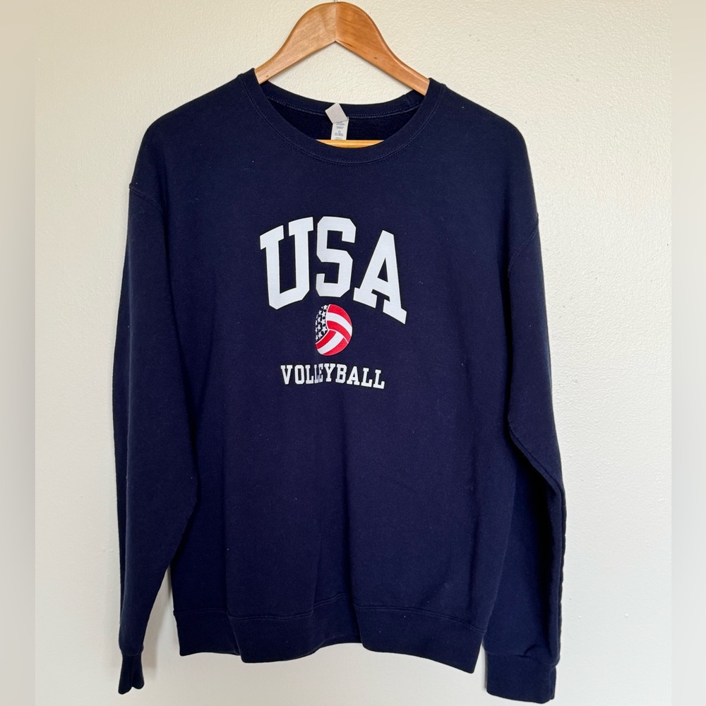 USA Volleyball Crewneck Sweatshirt Navy Logo Graphic Large